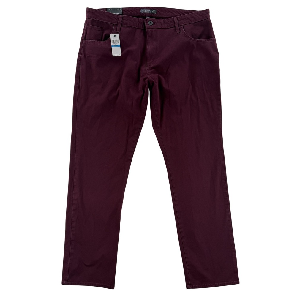 Van‎ Heusen Pants Mens 36x32 Burgundy Flex 5-Pocket Slim Fit 4-Way Stretch Chino